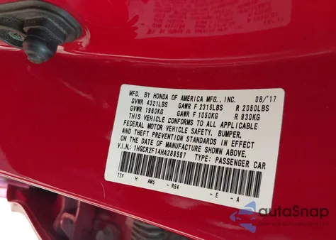 2017 Honda Accord Sport Se из США, поврежденный, VIN 1HGCR2F14HA289597